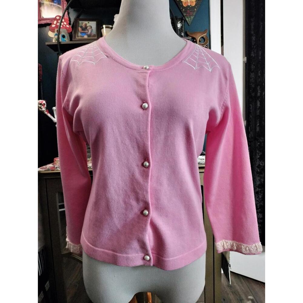 Sourpuss pink spiderweb cardigan